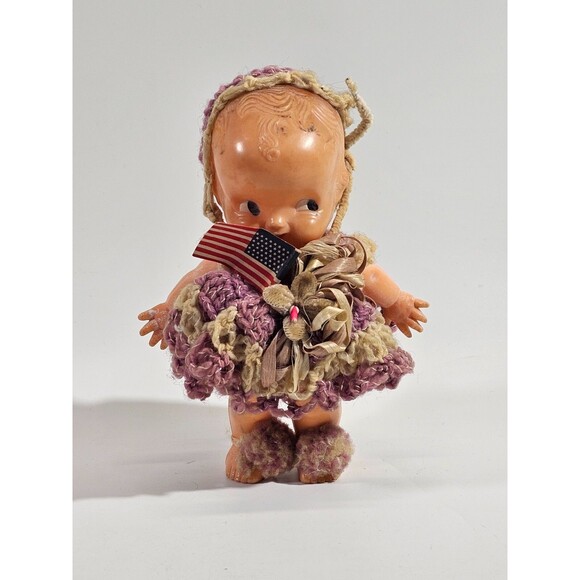 PLK Vintage Kewpie Doll Powder Duster by‎ Irwin Toys 7" Celluloid Dolly Shaker - Picture 1 of 5